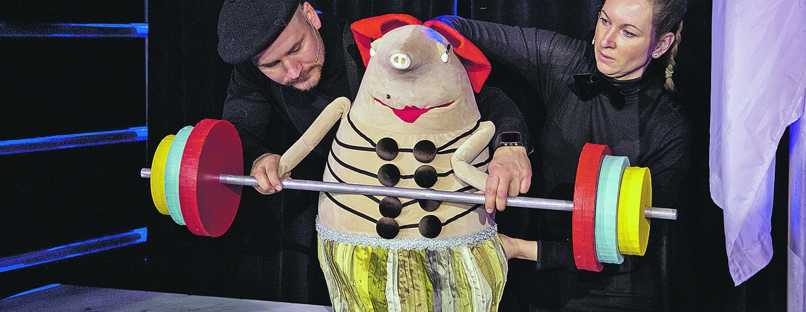 Tricks and team strength in the rye circus.  Puppet Theater – performance Flying Pig House / Day